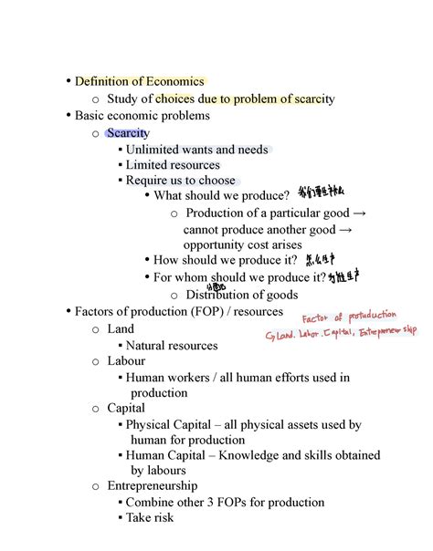 Chapter 1 Definition Of Economics O Study Of Choices Due To