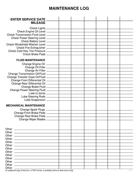 Free Printable Equipment Maintenance Log Templates Pdf Excel