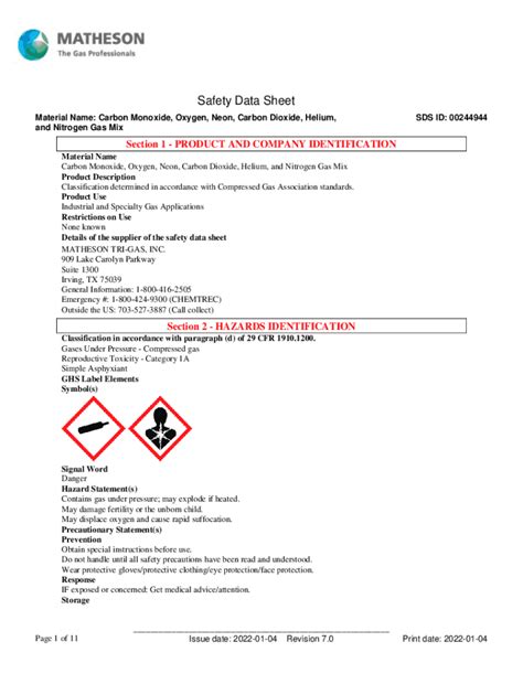 Fillable Online Gas Safety Data Sheets Fax Email Print Pdffiller