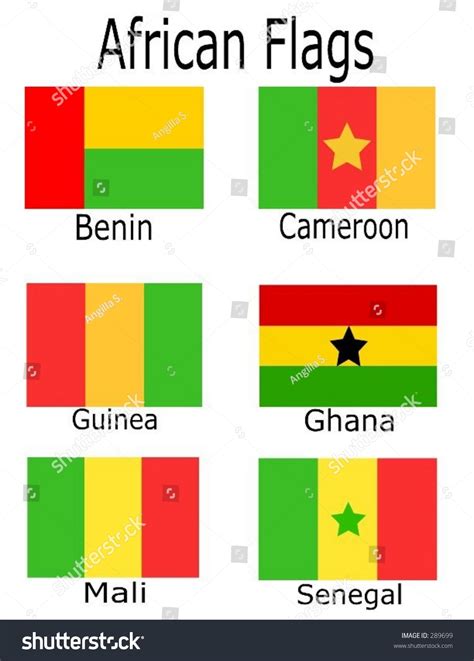 African Flags Benin Cameroon Guinea Ghana Mali And Senegal Stock