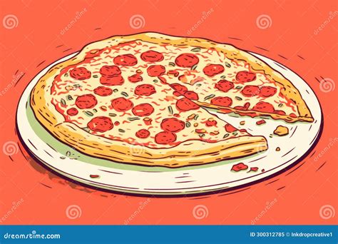 Hand Drawn Illustration Style Of A Classic Italian Pizza Stock Image