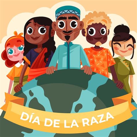 Ilustración plana del día de la raza Vector Premium