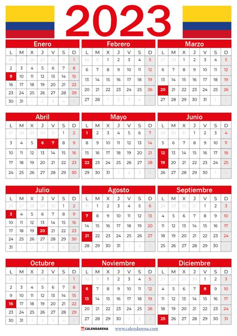 Calendario 2023 Colombia Con Festivos PDF