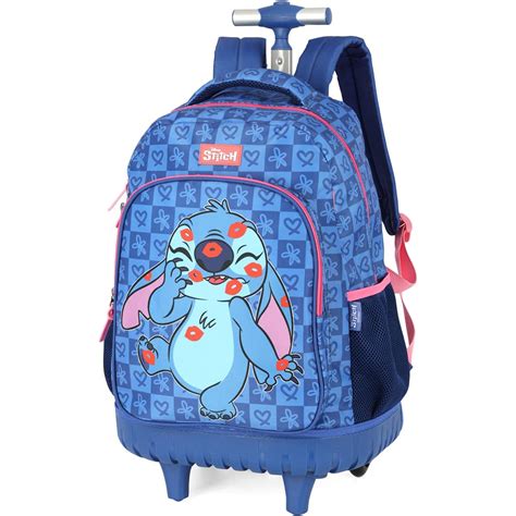 Mochila Escolar Infantil De Rodinhas Stitch Disney Mc Sc Luxcel