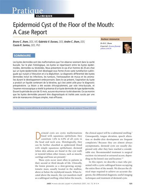 Pdf Clinique Epidermoid Cyst Of The Floor Of The Mouth A Case