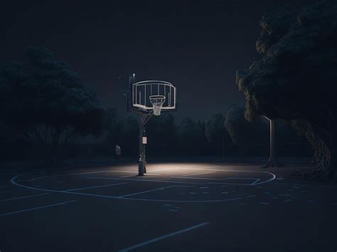 Premium Photo | Basketball court at night with basketball hoop and trees