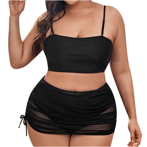 Uheoun Women S Plus Size Bikini Sling Swimsuit Two Piece Side Straps Swimwear Black Bathing Suit