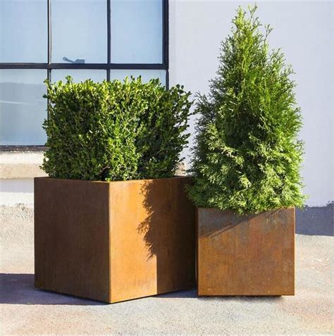 Large Metal Garden Pots Rusty Square Corten Steel Flower Planter Boxes