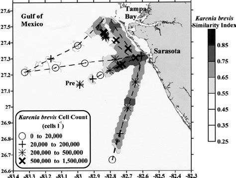 Contour map of the distribution of the Florida red tide, Karenia brevis... | Download Scientific ...