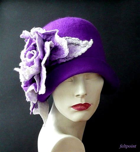 Purple Felt Hat Felt Cloche Hat Felted Hat 1920 Hat Art Etsy