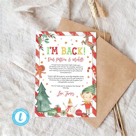 Boy Elf Arrival Letter Template Christmas Elf I'm Back - Etsy