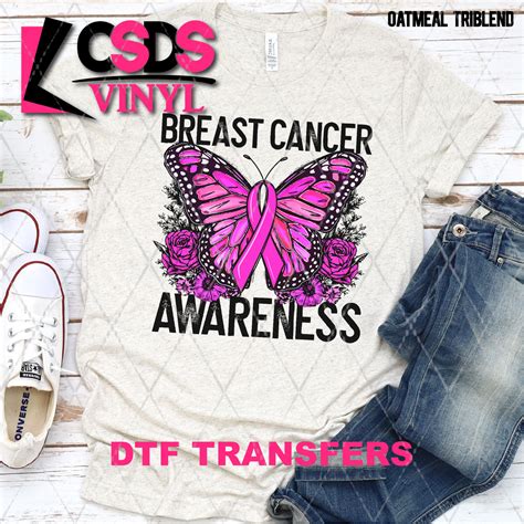 Dtf Transfer Dtf003198 Floral Butterfly Breast Cancer Awareness Csds Vinyl