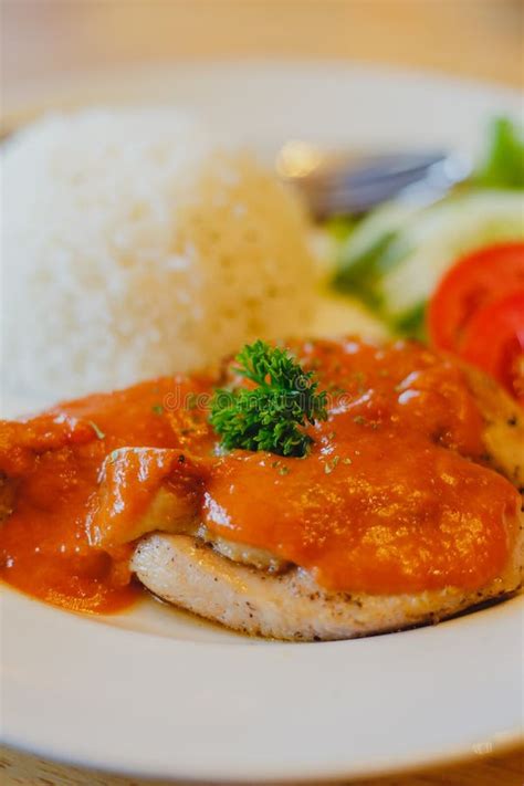 Rice with chicken steak stock image. Image of view, plate - 99416779