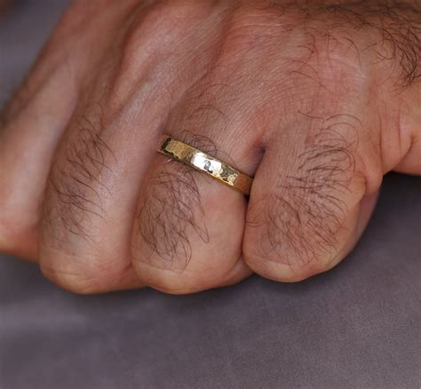 Hammered Gold Ring Mens Hammered Wedding Ring Rustic Wedding Etsy