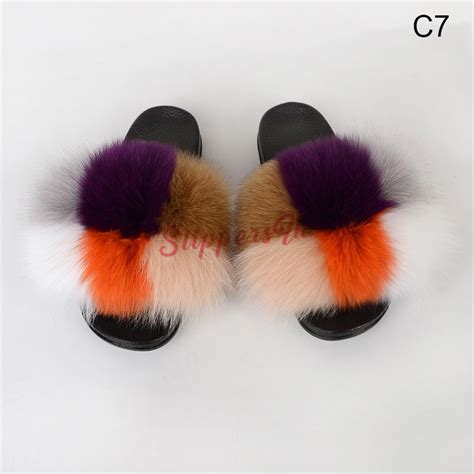 Colorblocked Fur Slides Fluffy Open Toe Furry Slippers