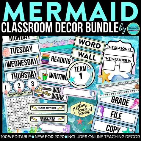 Mermaid Classroom Theme Decor Bundle Clutter Free Classroom Store