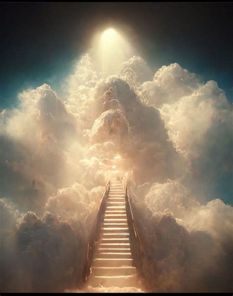 Stairway Leading To Heaven With Bright Light Coming Through Clouds And