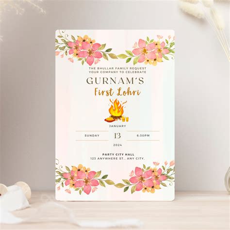 Lohri Party Invite Canva Template First Lohri Invitation Happy Lohri