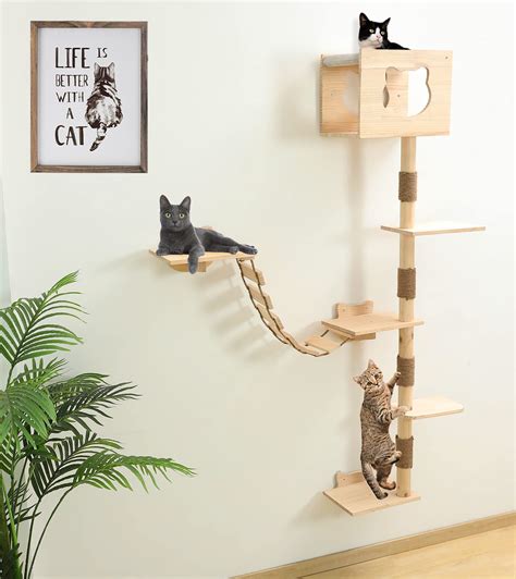 Cat Tree House Wall Mounted For Indoor Cats Climbing Shelves And