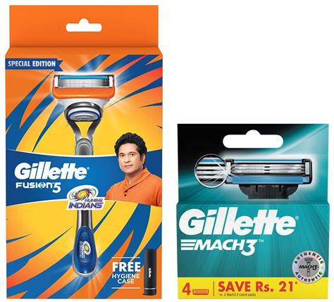 Buy Gillette Mach 3 Manual Shaving Razor Blades 4s Pack Cartridge And Gillette Mumbai Indians