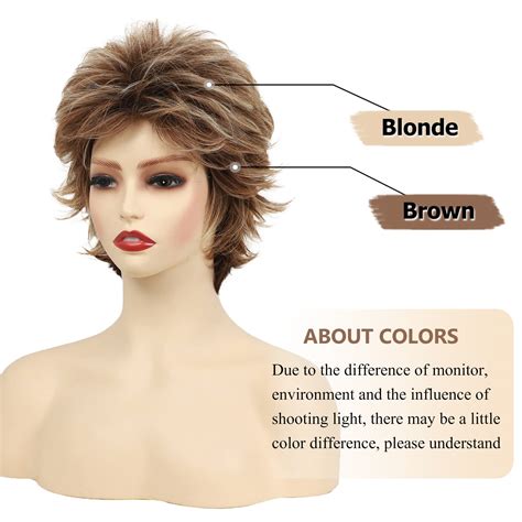 SEVENCOLORS Short Brown Curly Wigs With Highlights Brown Mixed Blonde