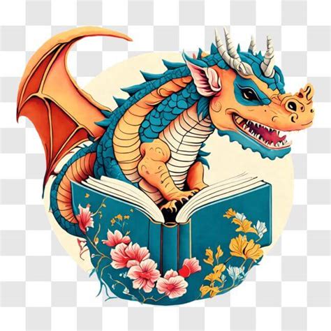 Download Dragon Reading A Book In A Peaceful Garden Png Online