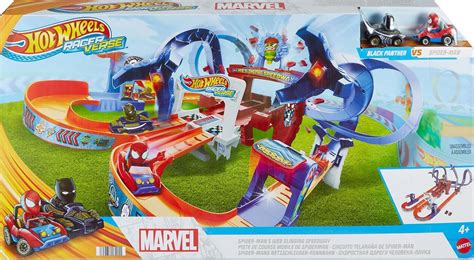 Hot Wheels Juego De Pistas De Autos De Juguete RacerVerse Spider Man S Web Slinging Speedway