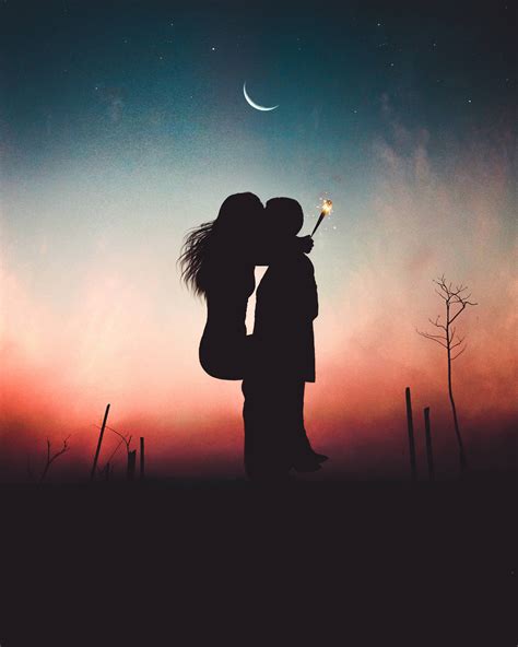 Download Romantic Couple Lift And Kiss Silhouette Wallpaper