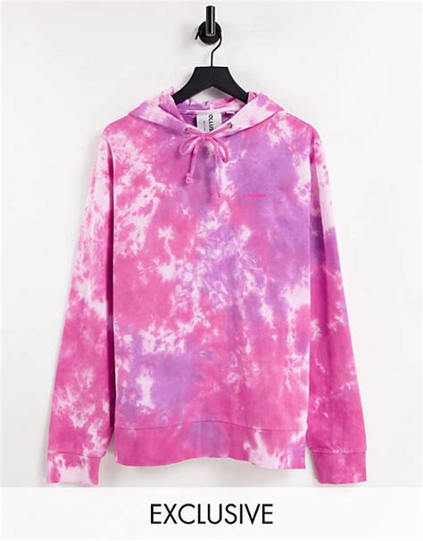 Collusion Unisex Pink Tie Dye Hoodie Asos