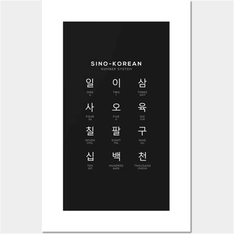 Sino Korean Number Chart Hangul Language Chart Black Hangul