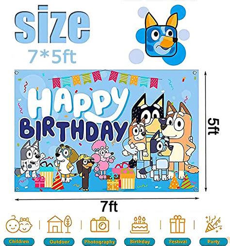 Blue Party Decoration Cartoon Sheepdog Happy Birthday Backdrop Banner