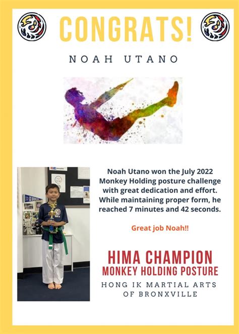 Hong Ik Martial Arts Of Bronxville July Hima Champion Monkey