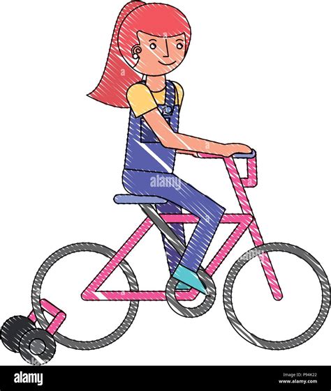 Kid Riding In The Bicycle Recreation Activity Vector Illustration