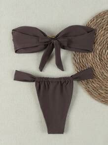 Sexy Bandeau Brown Solid Color Women S Bikini Swimsuit For Sale New Zealand New Collection