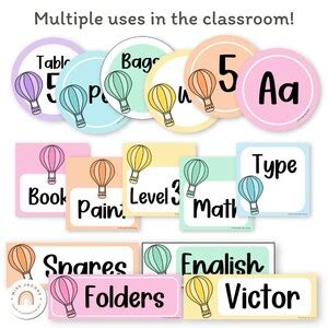 Pastel Hot Air Balloon Classroom Decor Bundle Editable Calm Theme
