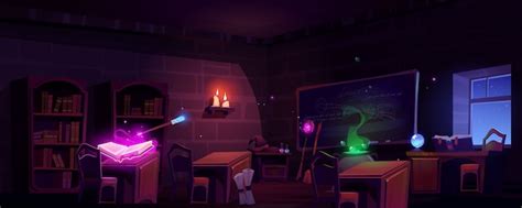 Free Vector Magic School Classroom At Night