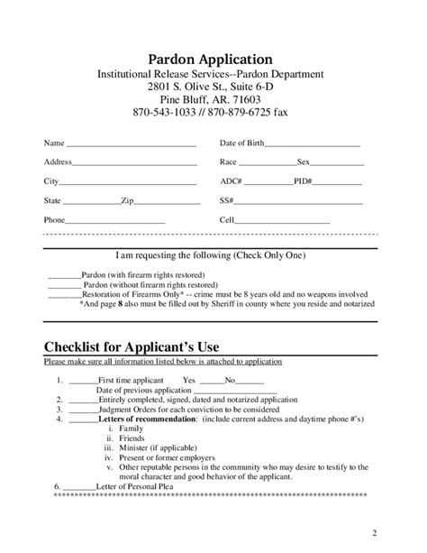 Arkansas Pardon Application Printable Blank Pdf Online