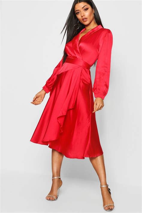 £20 00 Satin Wrap Detail Midi Skater Dress Satin Wrap Detail Midi