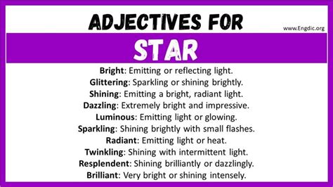 A Purple And White Poster With The Words Adjecties For Star