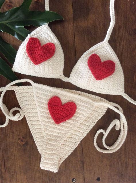 Crochet Queen Of Hearts Bikini Set Cotton Etsy Uk