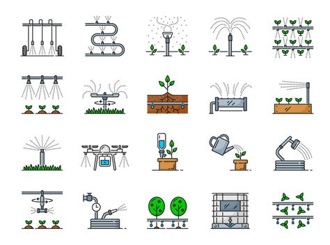 Drip Water Irrigation Drip Watering Outline Icons Vector Art