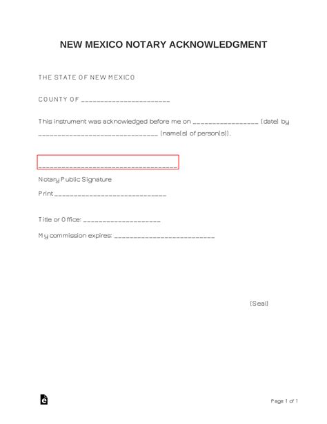 Free New Mexico Notary Acknowledgment Form Pdf Word Eforms