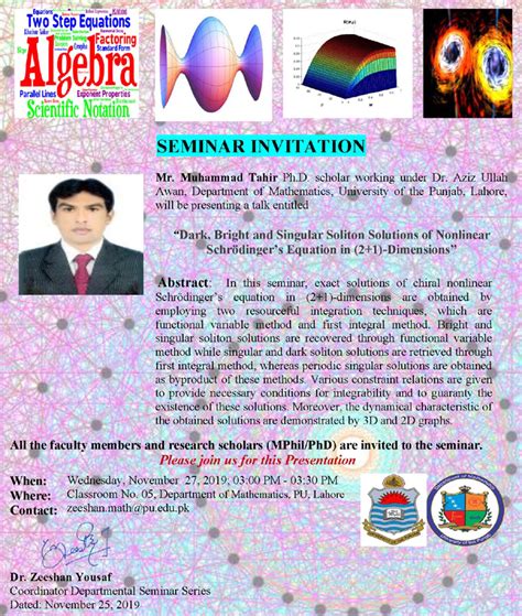 Seminar Invitation Dark Bright And Singular Soliton Solutions Of