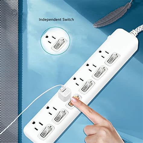 Flat Plug Surge Protector 6 Outlets, Wall Plug Power Strip with Individual Switches & 6 Feet ...