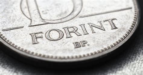 Hungarian Coin Of Forints Lies On Dark Black Surface Close Up