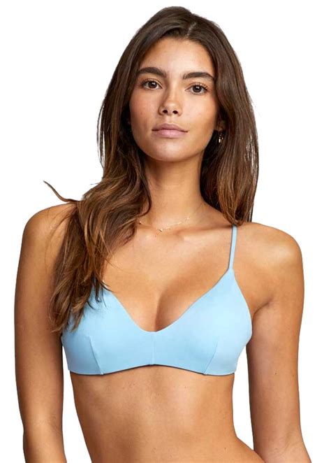 RVCA Solid Cross Back Bikini Top Blue Sky