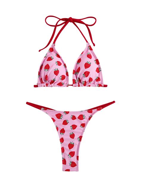 RoseSeek Women S 2 Piece Graphic Bikini Sets Halter Triangle Cup Bathing Suit Backless Beach