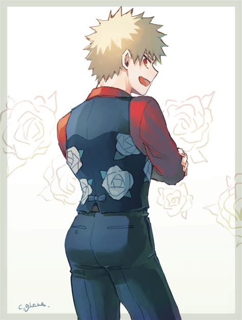 Safebooru 1boy Adcalcium Ass Bakugou Katsuki Black Pants Black Vest Blonde Hair Boku No Hero