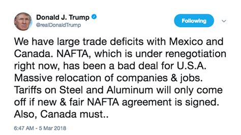 Trump Tweets NAFTA Demands To Canada And Mexico