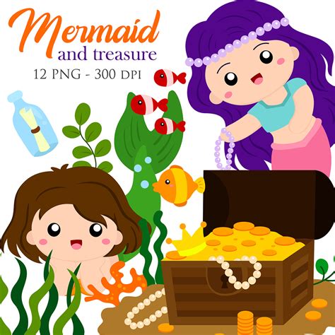 Beautiful Colorful Little Mermaid And Sea Treasure Background